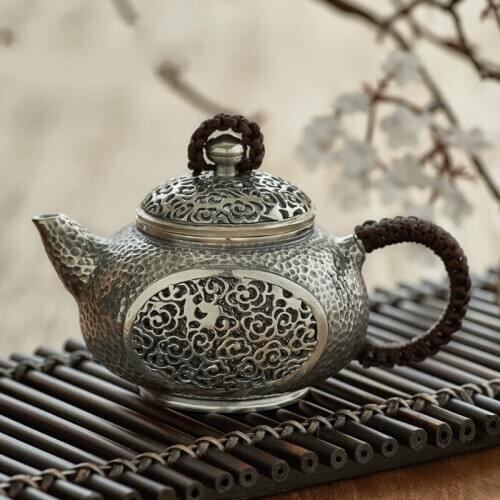 S999 sterling silver teapot Kung Fu tea set silver kettle handmade silver teapot silverware about 260g
