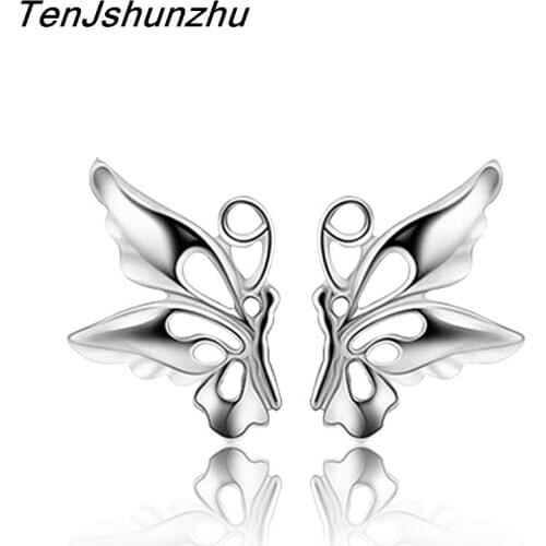 925 Sterling Silver Butterfly Stud Earrings for Women Brincos Bijoux Piercing Jewelry Pendientes Mujer eh166