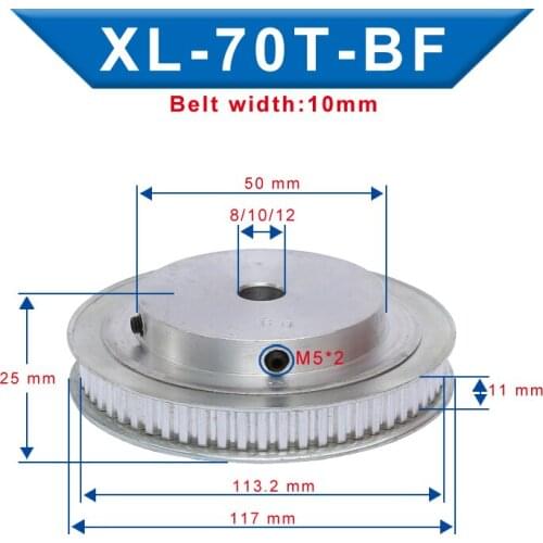XL 70T Timing Pulley Bore 8/10/12 mm Teeth Pitch 5.08 mm Aluminum Pulley Wheel slot Width 11 mm For 10 mm XL Timing Belt 1 pc