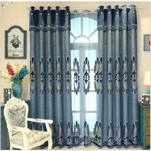 New Embroidery Imitation Silk Heavy Fabric Window Curtain gold Color Black Out Blinds for Bedroom Living Light Shading