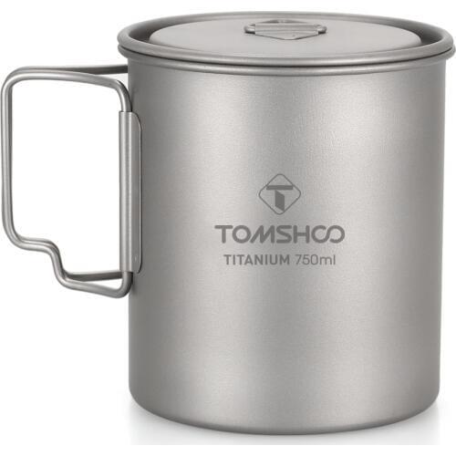 TOMSHOO Ultralight 750ml Titanium Cup Outdoor Portable Camping Picnic Water Cup Mug Tableware Cooking Pot Titanium Pot Cookware