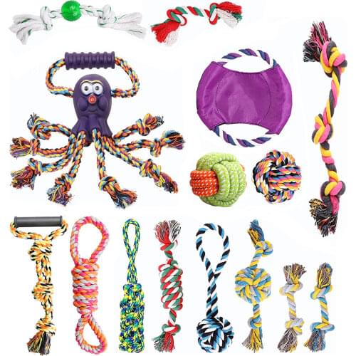 UPSKY 15pcs Dog Interactive Toys Cotton Durable Chew Rope Balls Pet Toys For Small/Large Dogs Grinding & Cleaning Teeth Dog Toys