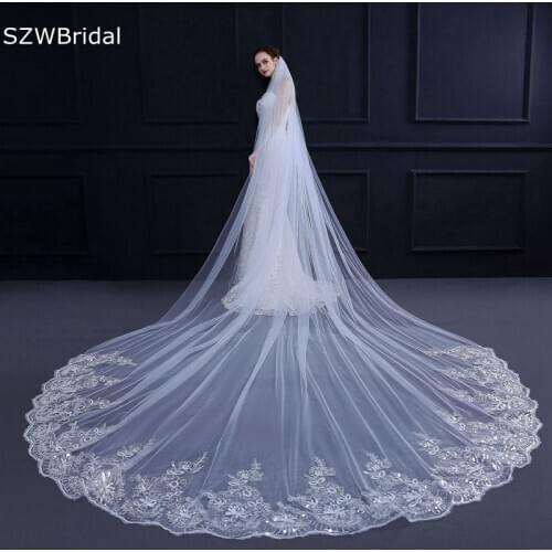 In Stock 3 Meter White Ivory Wedding veil Lace Appliques Welon Novia accesorios Casamento Bridal veils with Comb Wesele