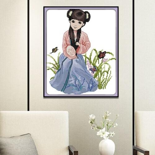 Cross Stitch Kits Embroidery Needlework Sets Stamped Cross Stitch 11ct A Han Chinese Clothing Girl Pattern Counted Cross Stitch
