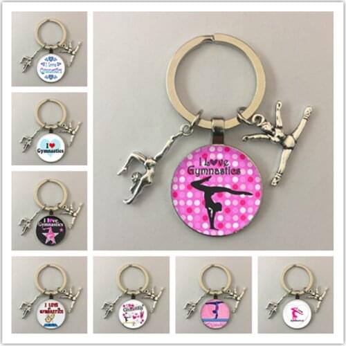 I love gymnastics image glass dome keychain glass cabochon keychain gymnastics figure pendant jewelry gift