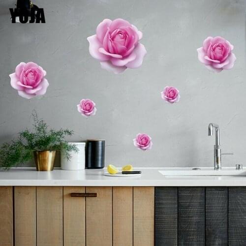 YOJA 52×40CM Fresh Pink Rose Living Room Wall Stickers Creative Fashion Home Decoration Decals 8WS0095