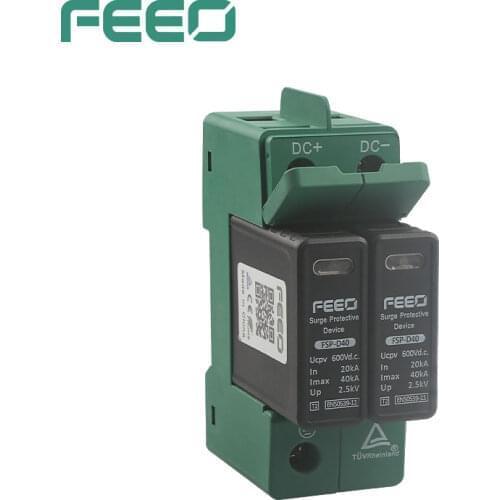 FEEO DC SPD 2P 600V 800V 20KA~40KA TUV & CE Din Rail Solar Outdoor Power Protection Protective Device Surge Protector Surge