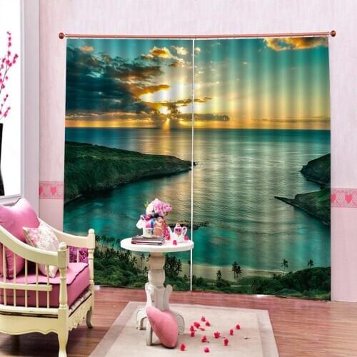 Green curtains Luxury Blackout 3D Window Curtain For Living Room landscape scenery curtain