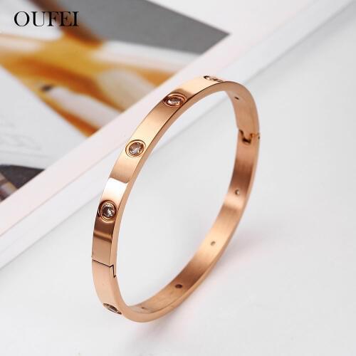 OUFEI Cuff Bangles For Women Stainless Steel Bracelet Bangles For Wome High Quality Korean Fashion Rose gold Jewelry Accessories