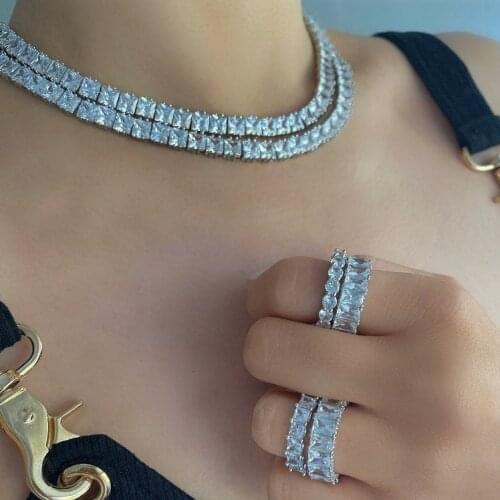 Princess cut Square cubic zirconia cz tennis choker necklace for women 15" 16" iced out bling ice girl wedding gift jewelry