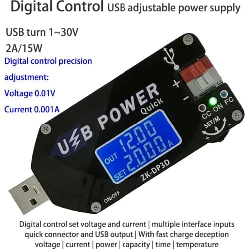 ZK-DP3D CNC USB TYEPE-C DC DC Converter CC CV 1-30V 2A 15W Power Module Adjustable Regulated power supply QC2.0 3.0 AFC