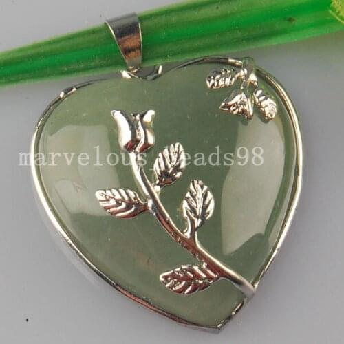Free Shipping Women Fashion Jewelry 36x31mm Green Jad Heart Art Pendant 1pcs C2326