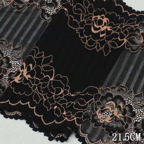 2Yards Black Polyester Soft Mesh Embroidery Lace Trim Elastic Dress Accessories Flowers Fabric Sewing Crafts Doll Material 21cm