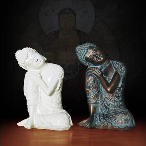 23cm Resin Zen White Sleeping Buddha Shakyamuni Figure Statue Crafts Living Room Decor Creative Character Decoration Gift