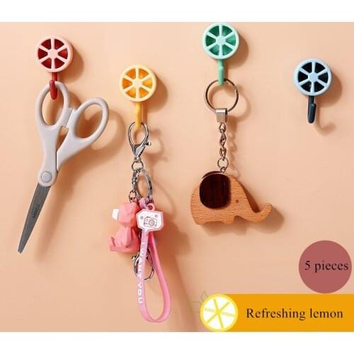 5 Pcs Plastic Lemon Door Hangers Self Adhesive Wall Hanging Hat Racks Key Hanger Hook for Towel Wall Organizer Home Decor Holder