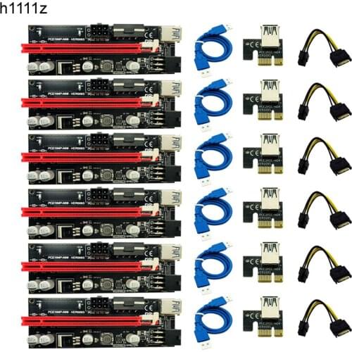 6pcs Newest VER009 USB 3.0 PCI-E Riser VER 009S Express 1X 4x 8x 16x Extender Riser Adapter Card SATA 15pin to 6 pin Power Cable