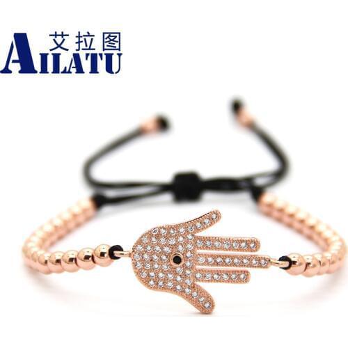 Ailatu Wholesale 10 piece Jewelry 4mm Bronze Beads with Micro Pave Cubic Zirconia Fashion Hand Braiding Macrame Bracelets