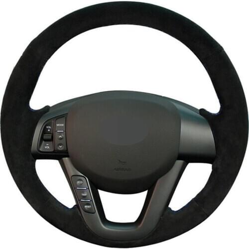 Car Steering Wheel Cover Hand-stitched Black Genuine Leather Suede For Kia K5 Optima 2008 2009 2010 2011 2012 2013