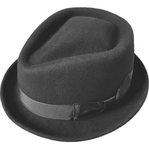 Black and Brown Wool Felt Trilby Fedora Hat -Diamond Crown