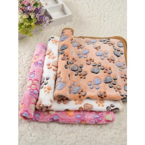 Pet Cat Dog All Seasons Universal Warm Anti-skid Blanket Pet Foldable Soft Mats with Paw Pattern for Dog House Sofa S-XL