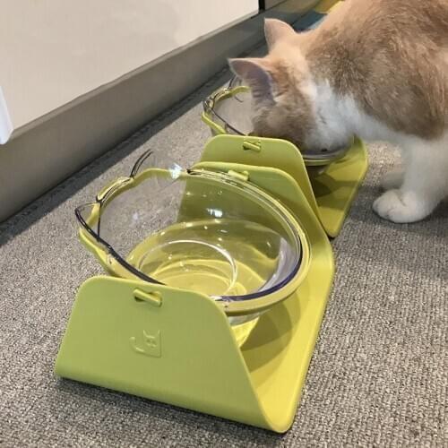 Pet Oblique Double Bowls for Small Pet Eating and Drinking Not Feel Tired 15 Degrees Can Adjust to Protect Pet Cervical Spine B