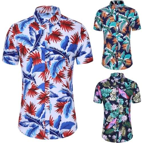 Summer Mens Hawaiian Dress Shirt Loose Printed Short Sleeve Big Us Size Hawaii Flower Men Beach Floral Shirts