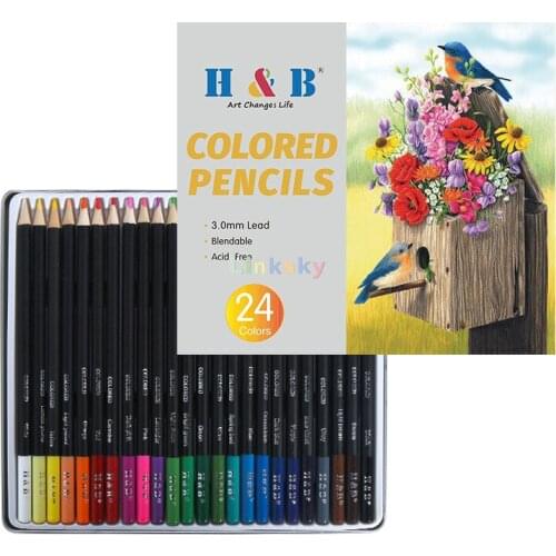 H&B 24 Colored Pre-sharped Oil-based Watercolor Pencil for Painting, 24pcs Colorful Drawing Pencils for Students