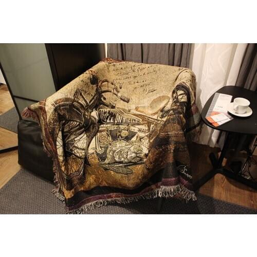 Art Vintage Style Hanging Wall Tapestry Functional Sofa Cover Macrame Motorcyclist Blanket Travel Beach Towels Shawl Witchcraft
