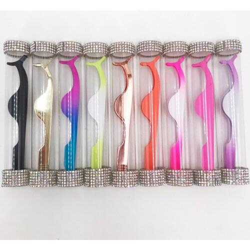 Stainless Gold False Eyelash Tweezers Rose Gold Fake Eye Lash Extension Multi Color Applicator Clamp Private Label