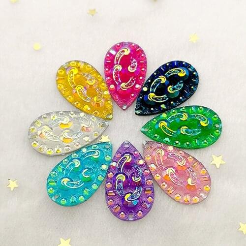 20pcs 16*28mm Water Drop Flat Back Sewing 2 Pore Resin Rhinestone DIY Jewelry Making Wedding Decoration