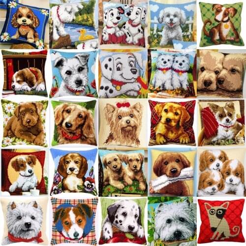 TH Dog Collection 01 DIY Needlework Kit Acrylic Yarn Embroidery Pillow Tapestry Canvas Cushion Front Cross Stitch Pillowcase