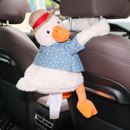 Cartoon Tissue Box Duck Doll Sculpture Plush Toy Nap Pillow Educational Car Artifact Hanging Storage Boxes
