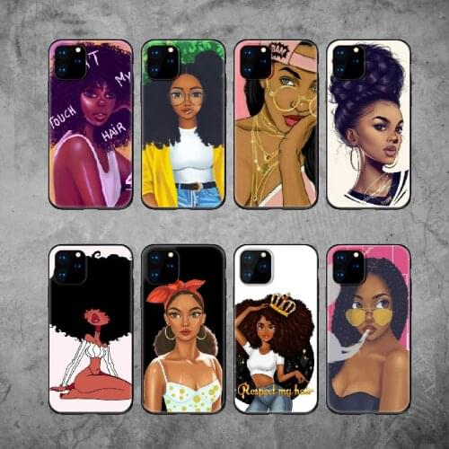 Queen Afro Melanin Poppin Black Girl Soft Silicone Black Phone Case Funda For iPhone 11 12 X XS XR Max Pro 6 5S 7 7Plus 8 8Plus