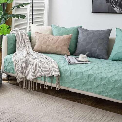 Sofa Cover Set All Cotton Quilted Fabric Anti Slip Pad Modern Simple High Grade Pure Color Fabric Couch Towel Wave Leaf