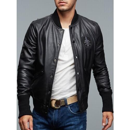 Genuine 2020 Fashion Aviation Bomber Men Casual Black Real Leather Aviator Jacket Sheepskin Motorcycle Streetwear