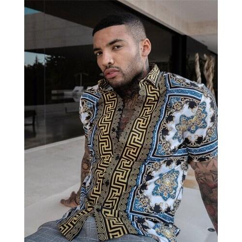 New Mens Clothing European American Retro Trend Shirt Cardigan Mens fashion trend Summer Short Sleeve