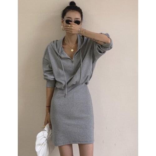 New 2021 Spring Autumn Women Casual Slim Hoodies Sweatshirts Mini Dress