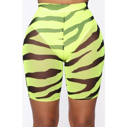 OMSJ 2020 New Fashion Neon Pink Color Womens Mesh Print Trousers Ladies Sexy Clubwear Sheer See Through High Waist Long Pant