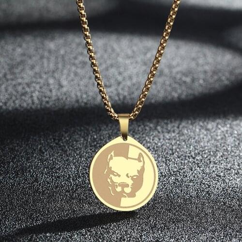 Kinitial Stainless Steel Cartoon Pit Bull Pendant Necklaces for Women Men Fashion Dog Pendant Jewelry Charm Necklace Gift