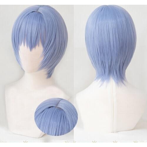 Anime EVA Ayanami Rei Short Light Blue Synthetic Hair Heat Resistant Hair Cosplay Wig + Wig Cap