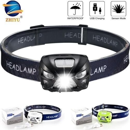 Rechargeable Sensor Headlamp,Ultra Bright Cree LED Head Torch with Red Light and Motion Sensor for Running, Camping,Waterproof