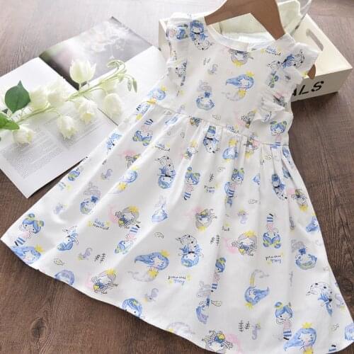Girls Dress 2021 New Summer Kids Casual Costume Children Cartoon Pattern Party Fancy Vestidos Lovely Sweet Dresses Clothes 3-8Y