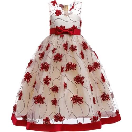 3-12 years Princess Flower Embroidery Dress Formal Wedding Party Gown Elegant Children Kids Party For Girl Clothes