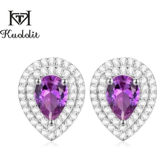 Kuololit Alexandrite Gemstone stud Earrings for Women Solid 925 Sterling Silver Waterdrop stone earrings for Wedding party new