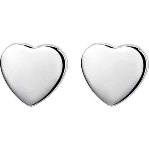 925 Silver Smooth Heart Stud Earrings For Woman Wedding Engagement Fashion Party Charm Jewelry Gift