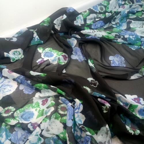 Chiffon dress fabric lovely flower printed material soft breathable scarf blouse DIY craft fabric