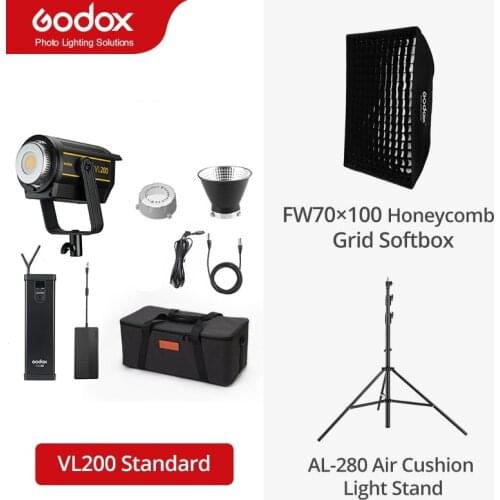 Godox VL200 VL-200 200W 5600K White Version LED Video Light Continuous Output Bowens Mount Studio Light App Support