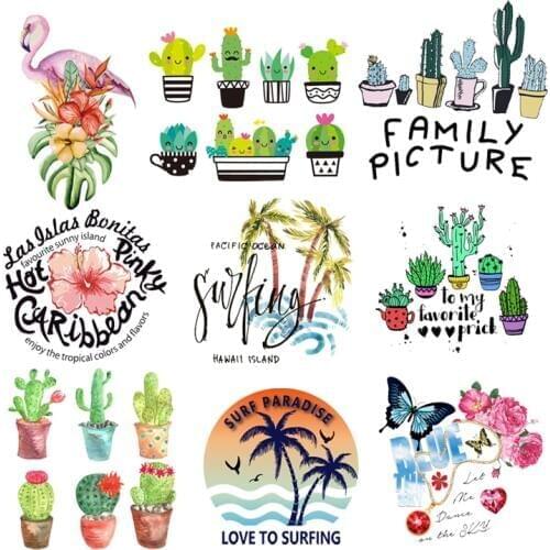 Thermal Transfer Stickers On Fabric Plant Tree Flower Stripes Badge Applique Thermo Transfers For Clothes Heat Transfer Clothing