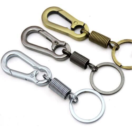 Trigger Spring Snap Clip Keyring buckle Metal Key Ring Pendant Keyholder Spring shock absorber For Mens belt accessories DIY