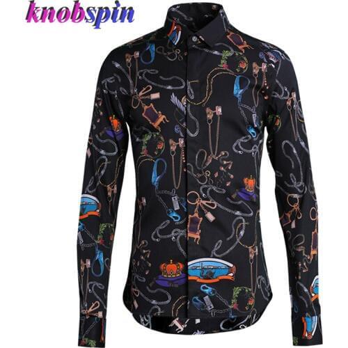 High quality pure Cotton Shirt men Fashion Printed long sleeve Slim Business male Dress shirts Casual Chemise homme Plus size